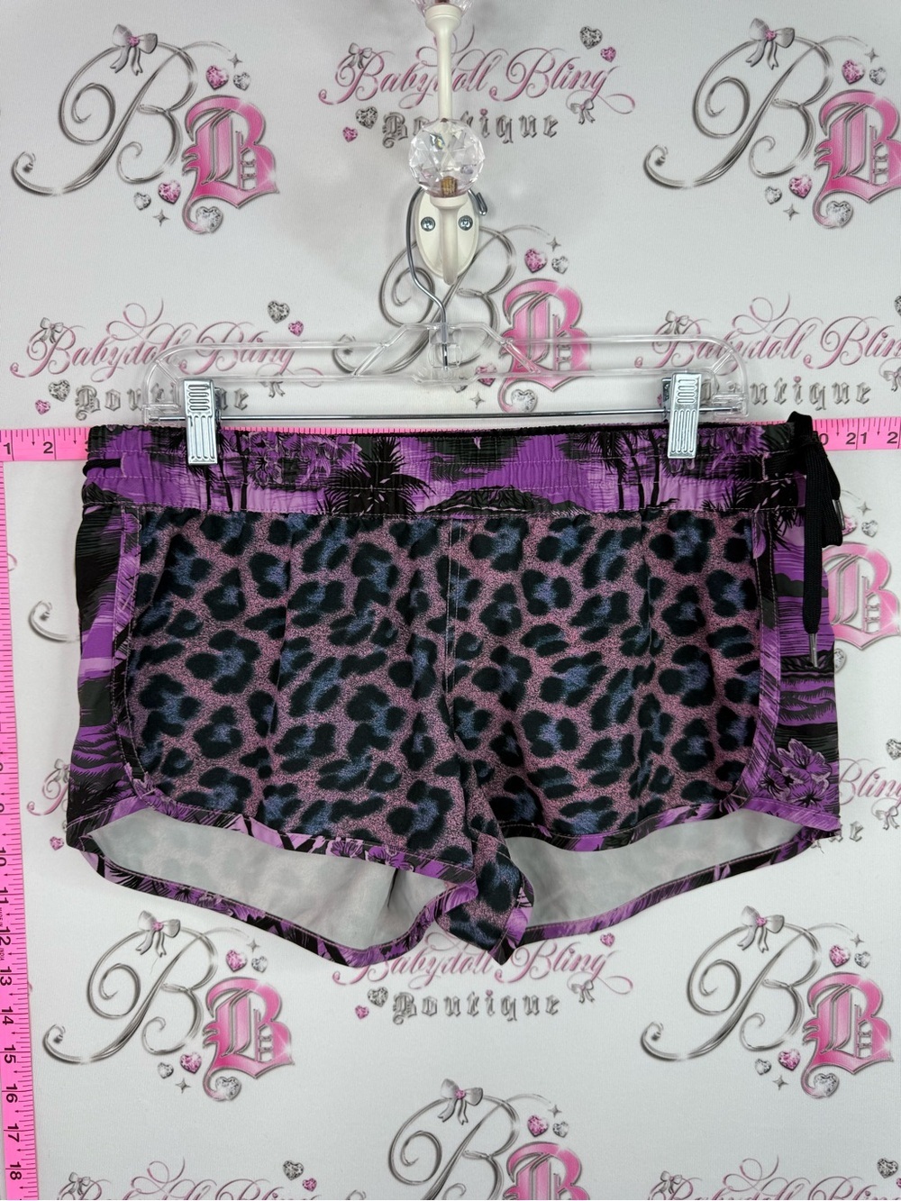 Hurley shorts y2k Purple and Black Leopard Print Athletic Shorts